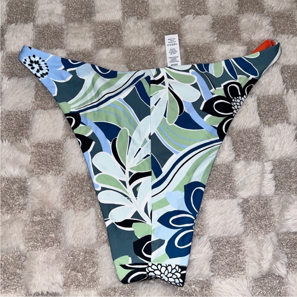 Aerie swim Floral Bikini Bottom with Orange Trim size Large - Picture 2 of 3